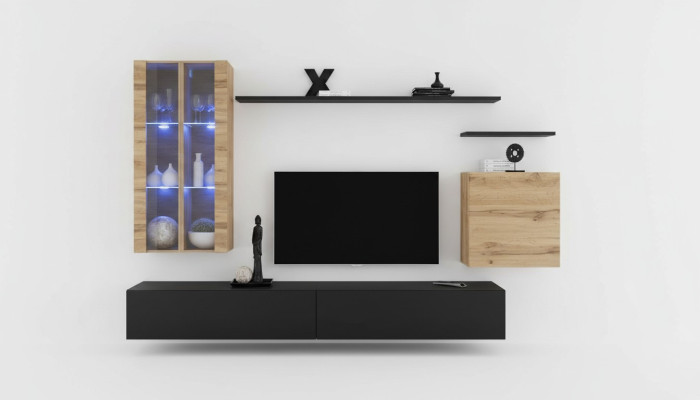 Mueble de salón en madera negra, soporte para TV, aparador, armario de pared, muebles de madera, nuevo.