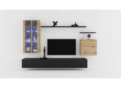 Mueble de salón en madera negra, soporte para TV, aparador, armario de pared, muebles de madera, nuevo.