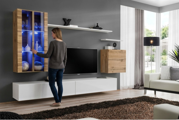 Blanco Nuevo Mueble de salón Soporte de TV Armario de pared Muebles de madera Estilo Lujo Moderno