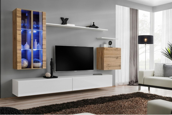 Blanco Nuevo Mueble de salón Soporte de TV Armario de pared Muebles de madera Estilo Lujo Moderno
