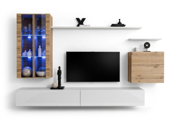 Blanco Nuevo Mueble de salón Soporte de TV Armario de pared Muebles de madera Estilo Lujo Moderno