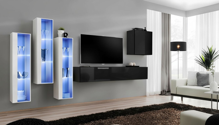 Negro soporte TV conjunto de pared de 5 piezas Armario de pared muebles de madera Diseñador Nuevo