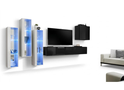 Negro soporte TV conjunto de pared de 5 piezas Armario de pared muebles de madera Diseñador Nuevo