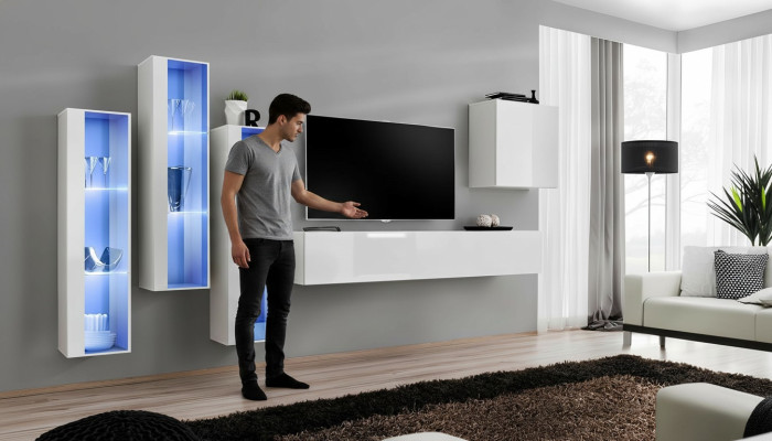 Blanco diseño completo pared de la sala aparador 4x armario RTV mesa de TV