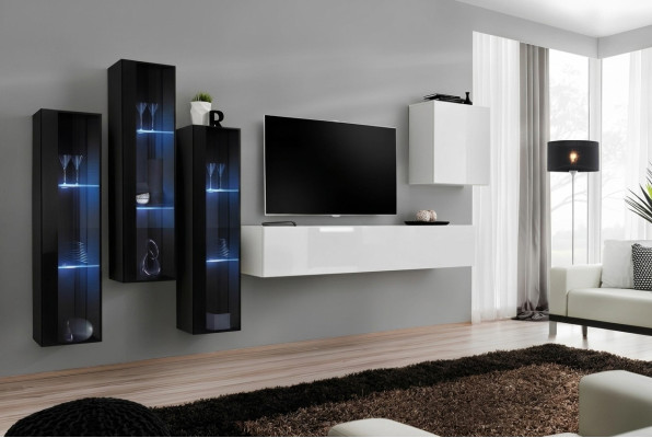 Nuevo salón conjunto mural alto brillo muebles de madera armario muebles modernos 5 piezas