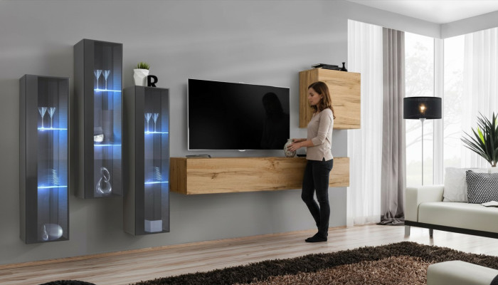 Mueble de pared de salón de madera de lujo conjunto decoración nuevo estilo moderno lujo marrón