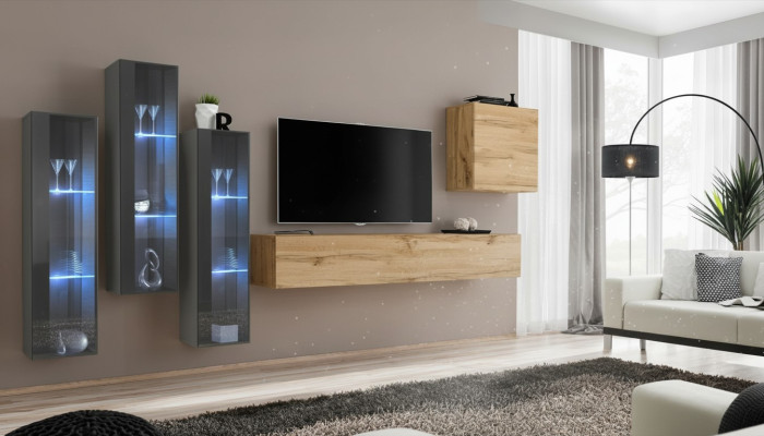 Mueble de pared de salón de madera de lujo conjunto decoración nuevo estilo moderno lujo marrón