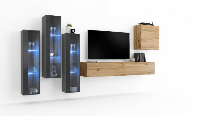 Mueble de pared de salón de madera de lujo conjunto decoración nuevo estilo moderno lujo marrón