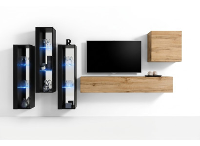 Mueble de salón moderno marrón, soporte de TV, armario de pared, muebles de madera de diseño de alto brillo.
