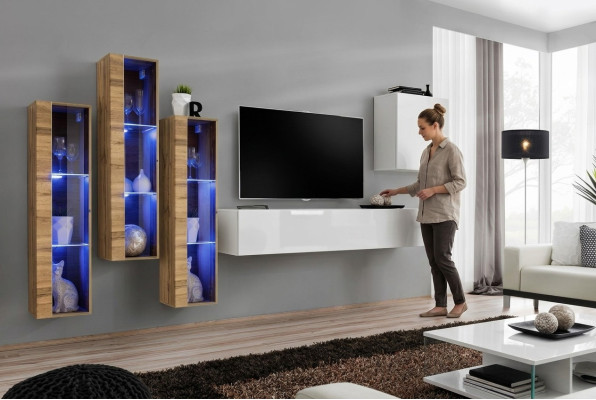Juego completo de salón de 5 piezas de madera diseño moderno brillante