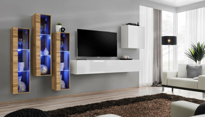 Juego completo de salón de 5 piezas de madera diseño moderno brillante