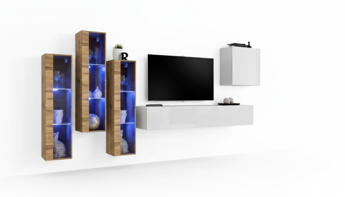 Juego completo de salón de 5 piezas de madera diseño moderno brillante