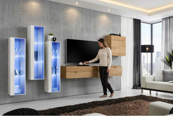 Muebles de sala de estar diseño mural soporte de TV alto brillo aparador armario de pared.