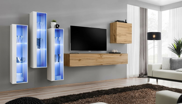 Muebles de sala de estar diseño mural soporte de TV alto brillo aparador armario de pared.