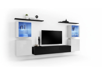 Muebles de madera negra, pared de la sala de estar, estantes de pared, muebles de lujo, armario nuevo.