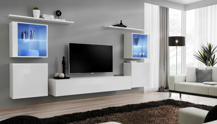 Muebles de salón blanco, mueble de pared, 2 estanterías de pared, conjunto completo de mobiliario de lujo.