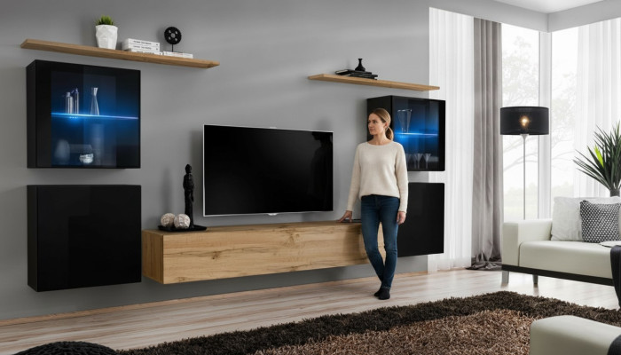 Sala de estar 4x armario de pared conjunto de diseño moderno con soporte para TV 7 piezas nuevo