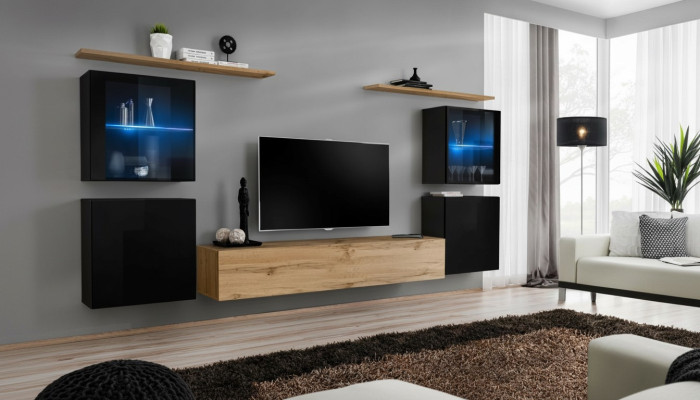 Sala de estar 4x armario de pared conjunto de diseño moderno con soporte para TV 7 piezas nuevo