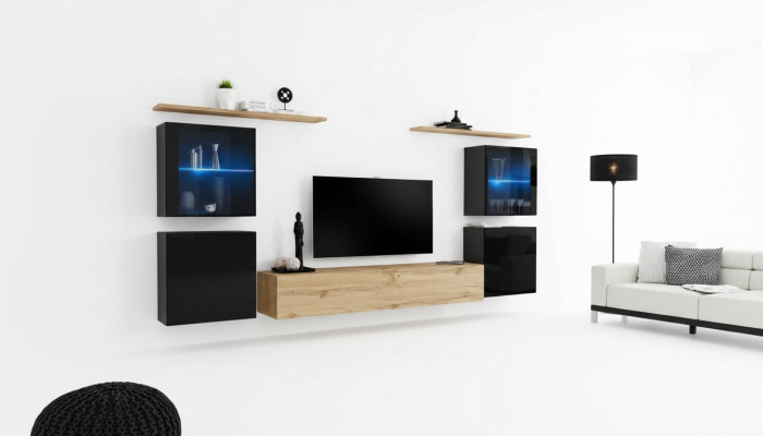 Sala de estar 4x armario de pared conjunto de diseño moderno con soporte para TV 7 piezas nuevo