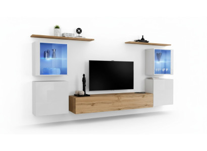 Conjunto completo de soportes de televisión marrón 4 piezas, muebles de sala de estar de diseñador, estanterías de pared, muebles.