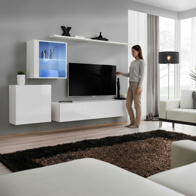 Juego completo de pared de salón, soporte de TV, aparador de lujo de alto brillo en blanco, nuevo diseño.