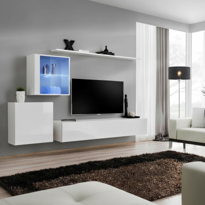 Juego completo de pared de salón, soporte de TV, aparador de lujo de alto brillo en blanco, nuevo diseño.