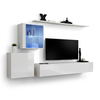 Juego completo de pared de salón, soporte de TV, aparador de lujo de alto brillo en blanco, nuevo diseño.