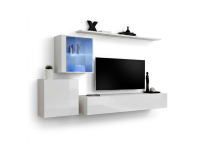 Juego completo de pared de salón, soporte de TV, aparador de lujo de alto brillo en blanco, nuevo diseño.