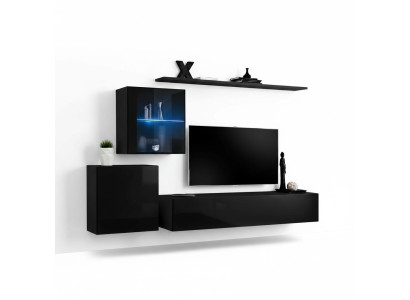Mueble de salón de lujo negro con 2 armarios de pared.