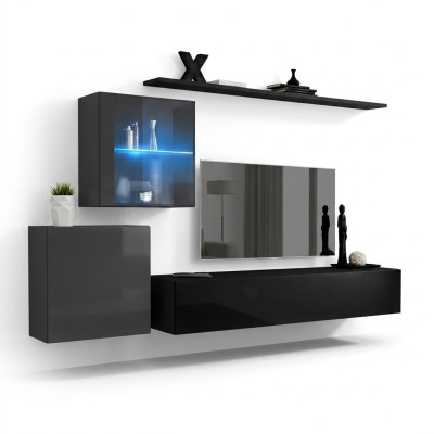 Mueble de pared 2x armario de pared de alto brillo, estantería de pared de diseñador en madera.