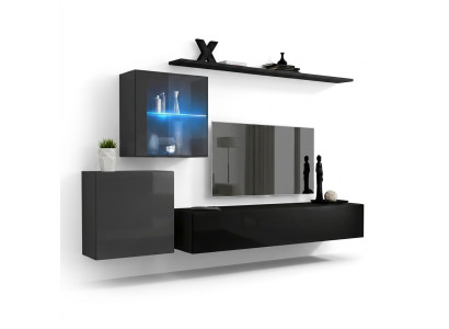Mueble de pared 2x armario de pared de alto brillo, estantería de pared de diseñador en madera.