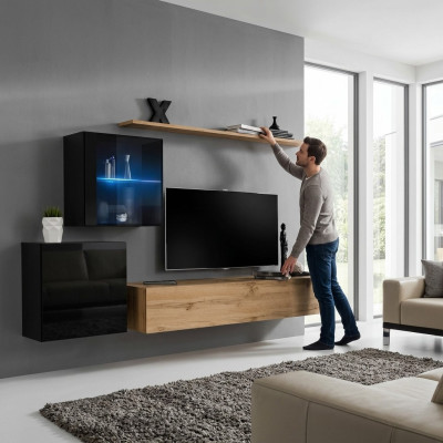 Mueble de pared de alto brillo, conjunto de lujo de diseñador para pared, estante de pared.
