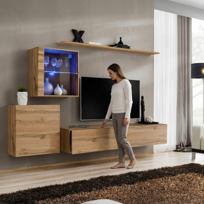 Mueble de salón moderno con soporte para TV, diseño de muebles para sala de estar, estanterías de pared completas.