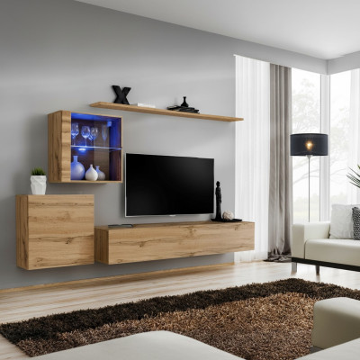 Mueble de salón moderno con soporte para TV, diseño de muebles para sala de estar, estanterías de pared completas.