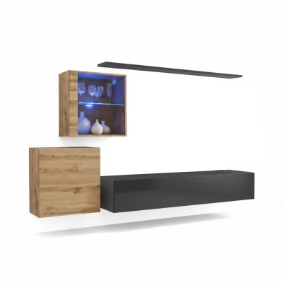 Conjunto completo de estantería de pared diseñada, muebles de lujo para la sala de estar en madera.