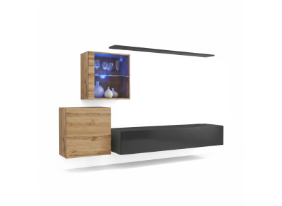 Conjunto completo de estantería de pared diseñada, muebles de lujo para la sala de estar en madera.