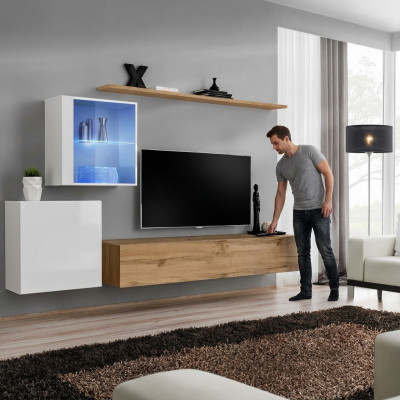 Mueble de salón de lujo de 260 cm con estantes de pared, muebles para el salón, diseño moderno.