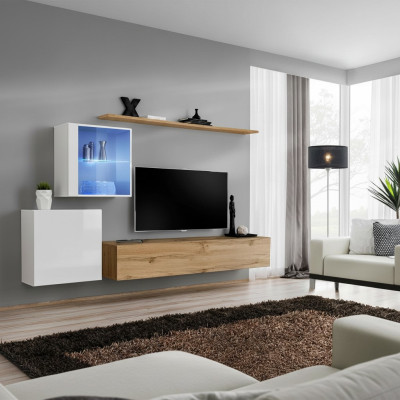 Mueble de salón de lujo de 260 cm con estantes de pared, muebles para el salón, diseño moderno.