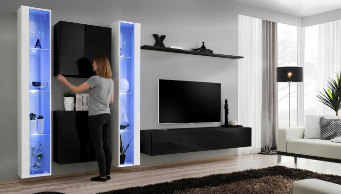 Muebles de sala de estar de diseñador, soporte de TV de lujo, estante de pared de diseñador completo.