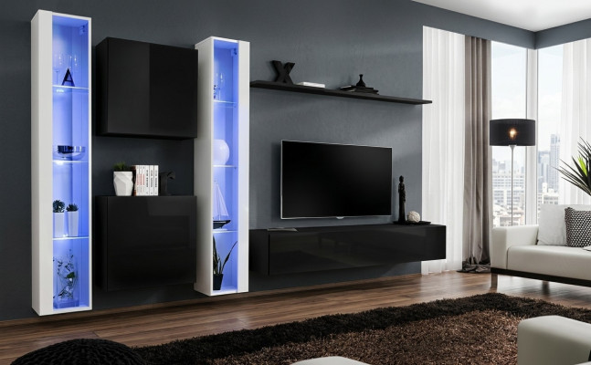 Muebles de sala de estar de diseñador, soporte de TV de lujo, estante de pared de diseñador completo.