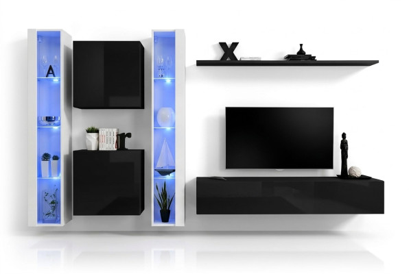 Muebles de sala de estar de diseñador, soporte de TV de lujo, estante de pared de diseñador completo.