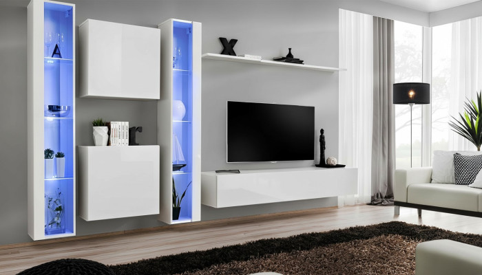 Diseñador moderno de pared de lujo completo con estanterías modernas muebles de salón.