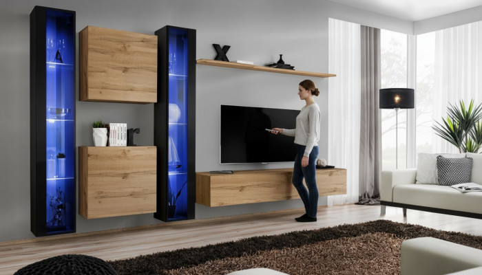 Muebles de salón completo, armario, aparador, conjunto de estantes de pared, vitrina colgante, mobiliario.