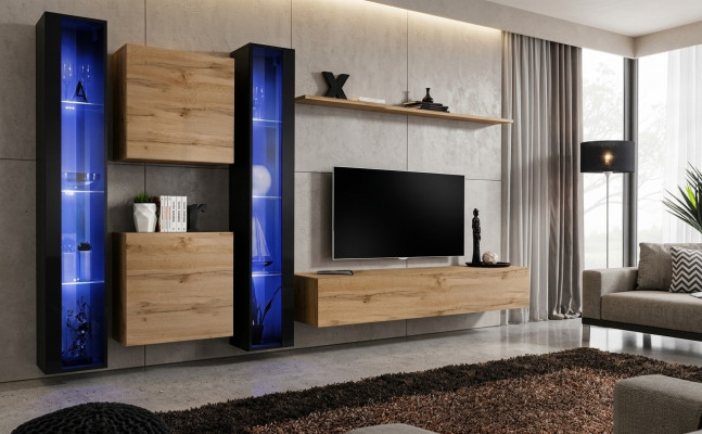 Muebles de salón completo, armario, aparador, conjunto de estantes de pared, vitrina colgante, mobiliario.