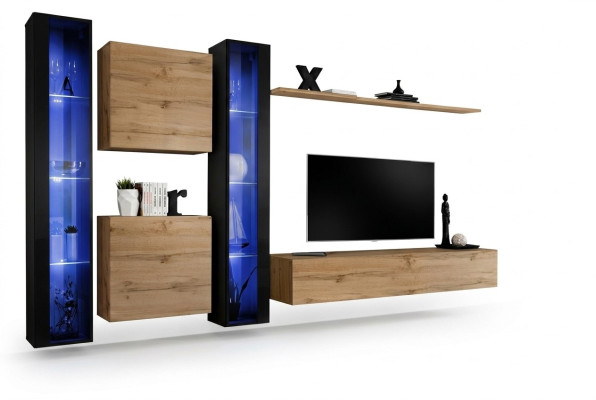 Muebles de salón completo, armario, aparador, conjunto de estantes de pared, vitrina colgante, mobiliario.