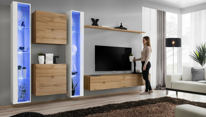 Muebles de sala armario de pared soporte de TV marrón aparador conjunto completo.