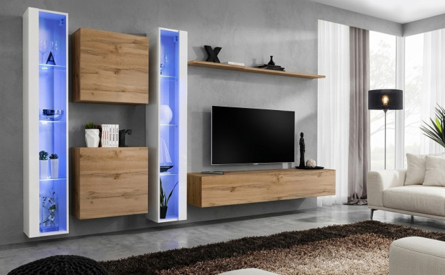Muebles de sala armario de pared soporte de TV marrón aparador conjunto completo.