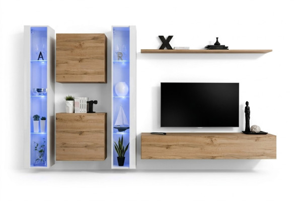 Muebles de sala armario de pared soporte de TV marrón aparador conjunto completo.