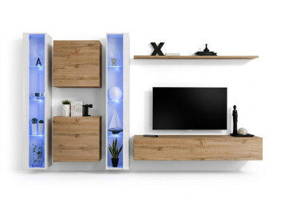 Muebles de sala armario de pared soporte de TV marrón aparador conjunto completo.