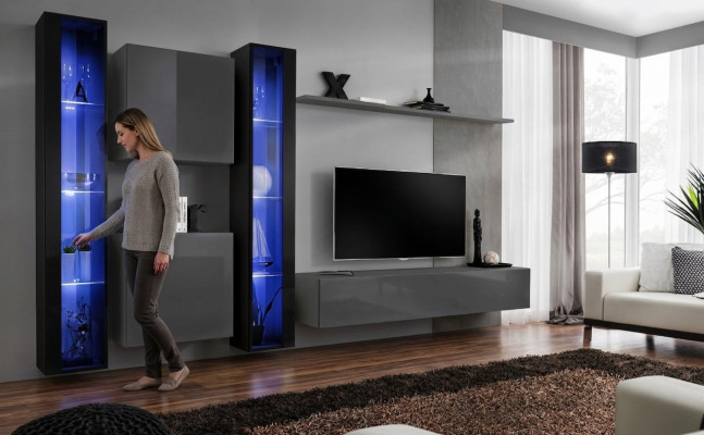 Muebles de sala de estar 2x armario de pared gris moderno aparador decoración vitrina colgante.